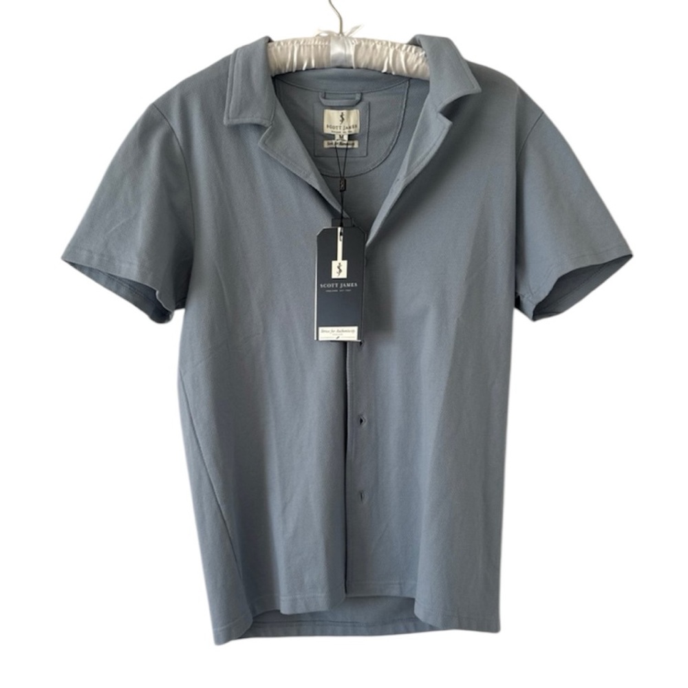 NWT Scott James Men's Blue Short Sleeve Shirt Textured Button Up Casual Top M